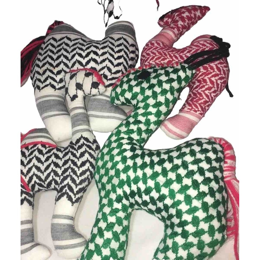 Vtg Camel Figure Embroidered Keffiyeh Shemagh Ghutra Fabric Hand Crafted Toy Set